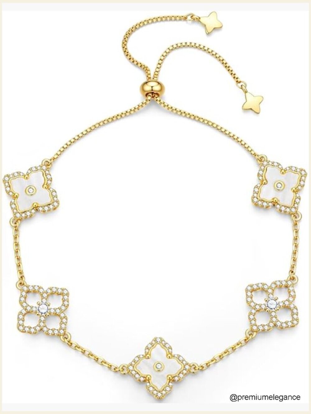 14K Gold Plated Four Leaf Clover Charm Bracelet Adjustable Link